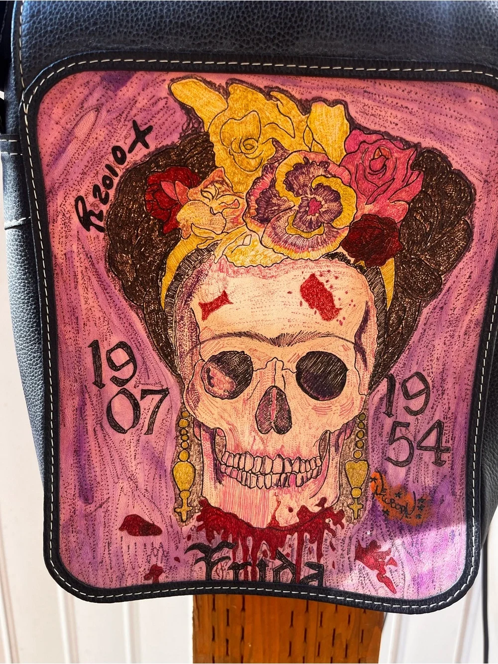 Prison Art Hand‎ Tattooed Leather Purse /Satchel Frida Kahlo RARE